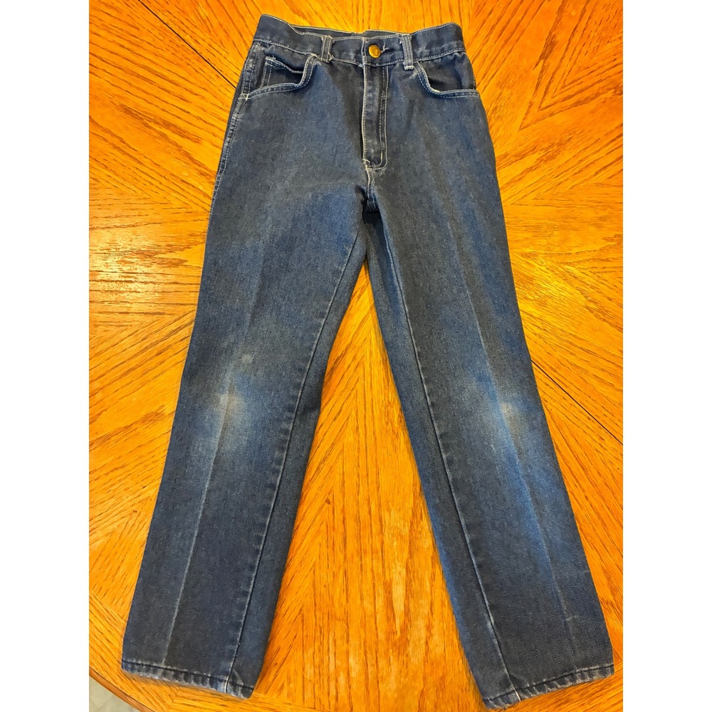 Vintage Robins Nest Kids Blue Denim Jeans Size 8 Heart Embroidery Straight Leg